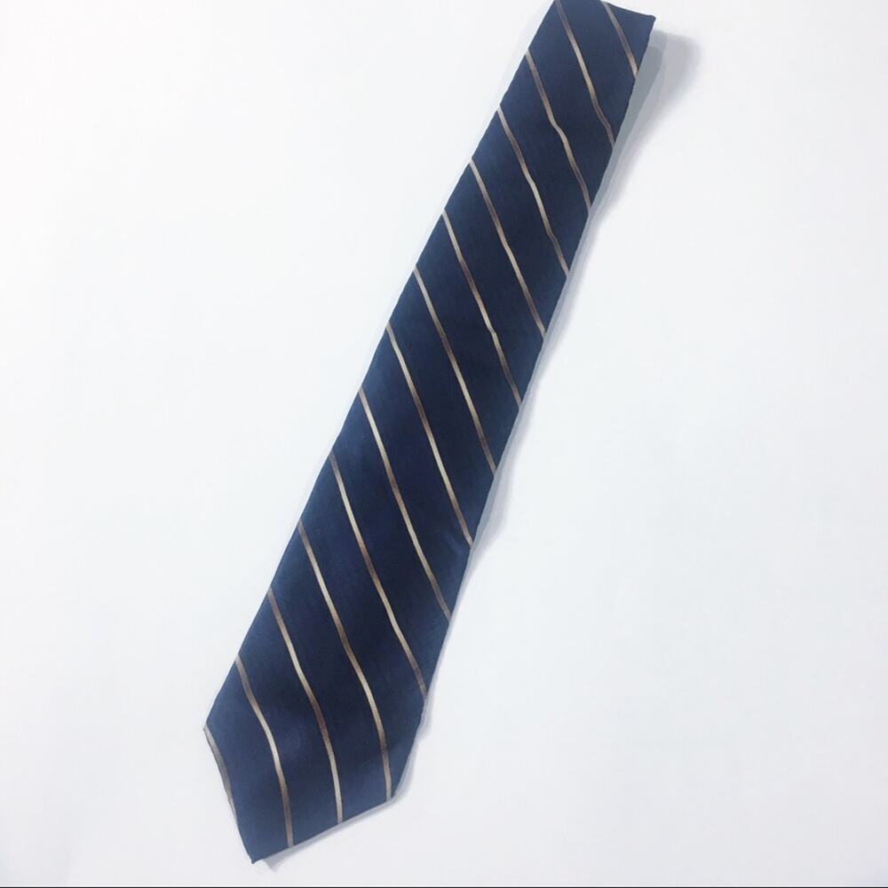 Men's 100% Silk Blue Gold Neck tie DKNY 100% Silk Tie Navy Blue Gold